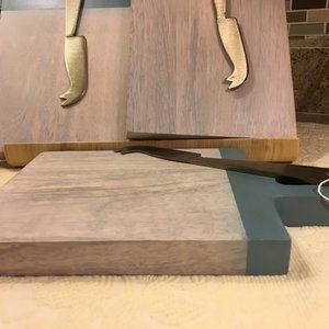 NWT Wild Sage color block wood server board with knife